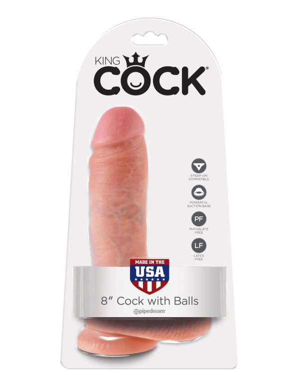 King Cock 8" with Balls Realistic Suction Cup Dildo